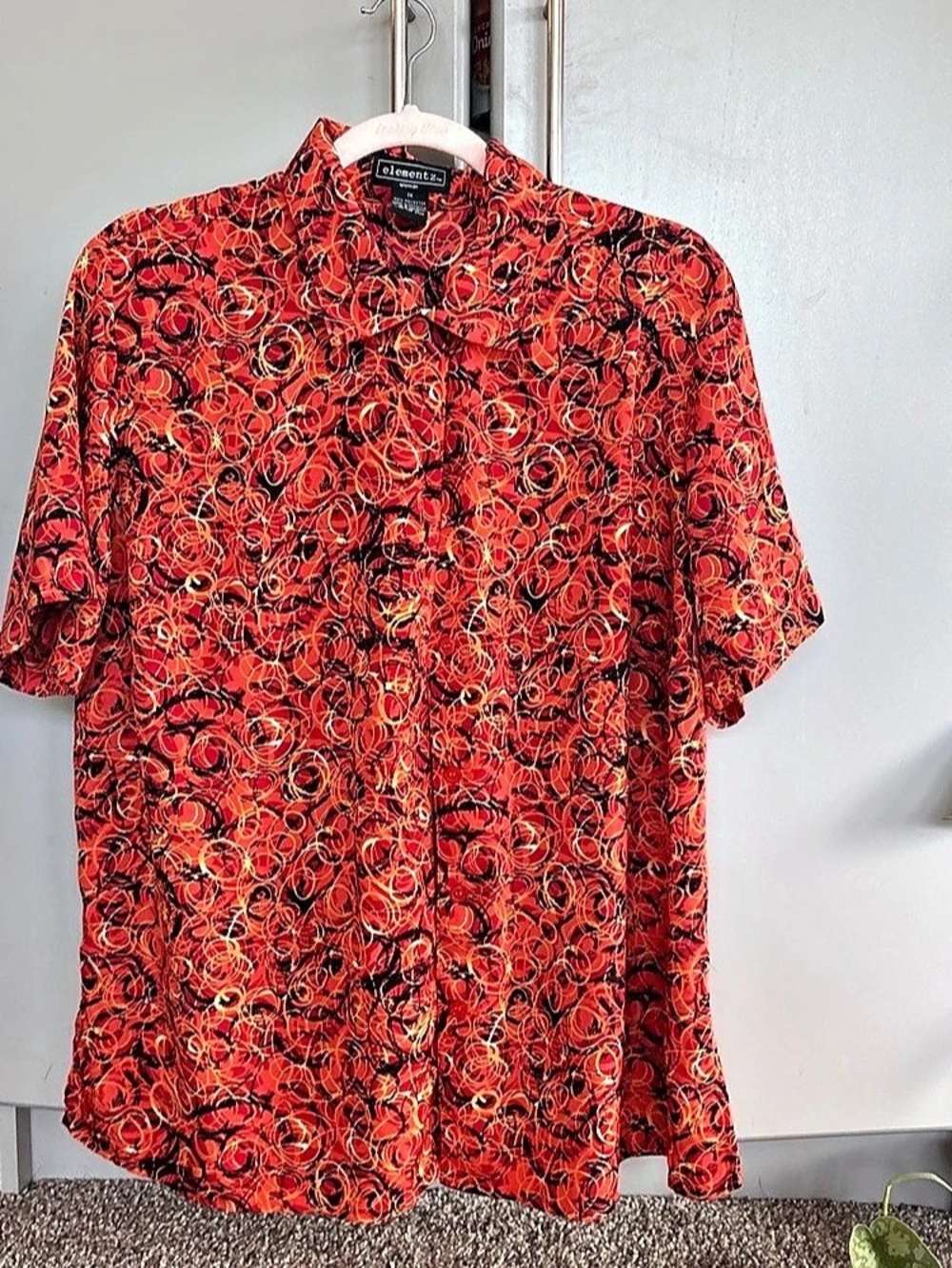 elementz Abstract Print Button Down Red Orange Size 1X